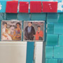 A chair with mosaic tiles, picture tiles featuring images of Frida Kahlo and her paintings